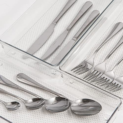 3 Pack Clear Plastic Drawer Organizer Tray Cutlery Utensil Makeups Drawer Silverware Organizers 12" X 6"… (6P(6X6+6X9+6X15)) - size: 6 Pack Mixed Sizes Clear Plastic