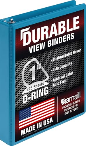 Samsill Durable 1 Inch Binder, D Ring Binder, Customizable Clear View Cover, Sky Blue, Holds 225 Pages - color: Blue Coconut, size: 1 Pack, style: 1 Inch