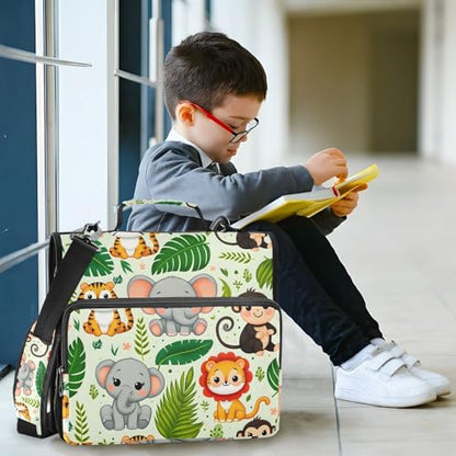 3 Ring Zipper Binder with Shoulder Strap Jungle Animals Palm Leaf 2 Inch Zippered Binder Bag 500 Sheet Capacity Multi Pockets for School Supplies - color: Multi1
