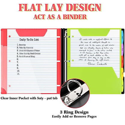 INFUN All-in-one Telescoping Binder Notebook，3 Ring Notebook Binder with 1 Plastic Movable Pocket Folder,5 Plastic Subject dividers and Graph Paper and College Ruled Paper - Red - color: Red, size: 1 PCS