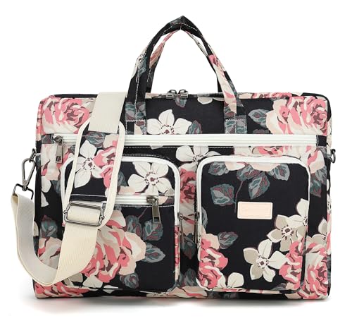 Muti-Pockets Laptop Briefcase Shoulder Bag,Rebound Bubble Cushioned Fits 15.6 inch-16 inch Laptop (Pink Rose) - color: Multicolor Floral