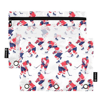 Binder Pencil Pouches Ice Hockey Pen Case Cartoon Players | Clear Window 3 Rings, Cosmetic Bags School Office Supplies Cosmetic Makeup Bag 2 Psc - color: Multicolored-4