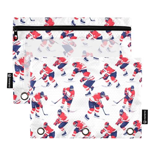 Binder Pencil Pouches Ice Hockey Pen Case Cartoon Players | Clear Window 3 Rings, Cosmetic Bags School Office Supplies Cosmetic Makeup Bag 2 Psc - color: Multicolored-4