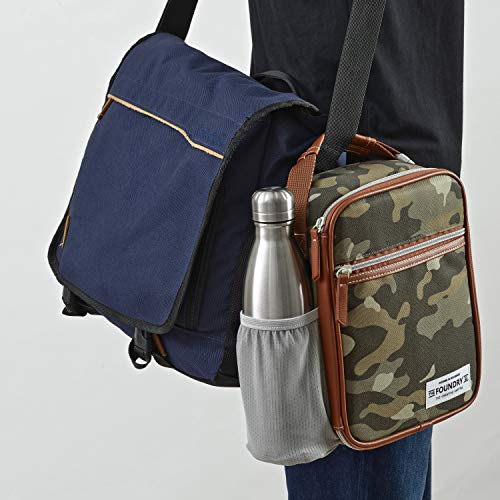 Foundry by Fit & Fresh, Thayer Adult Insulated Lunch Bag with Side & Front Pouches, Complete Lunch Kit Includes Stainless Steel Tumbler & 2 Containers, Camo - color: Camo, style: Lunch Bag with Containers and Water Bottle