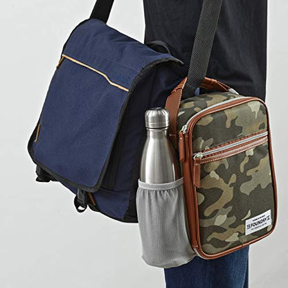 Foundry by Fit & Fresh, Thayer Adult Insulated Lunch Bag with Side & Front Pouches, Complete Lunch Kit Includes Stainless Steel Tumbler & 2 Containers, Camo - color: Camo, style: Lunch Bag with Containers and Water Bottle