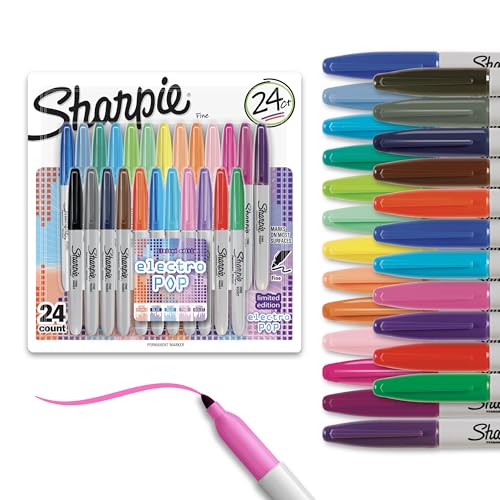Sharpie Electro Pop Permanent Markers, Fine Tip, Marker Set, Assorted Colors, 24 Count - Coloring, Drawing, Art, Markers, Writing - size: Fine Tip, style: Electro Pop