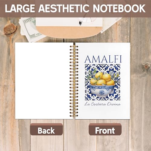 KAOWT Lemon Notebook, Lemon Gifts for Women, Blue and White Amalfi Mediterranean Tile Notebooks for Note Taking, Coast Italian Journal, Botanical Hardcover Spiral Notebook 5.5x8.3in - color: Summer notbook-Italian Lemon