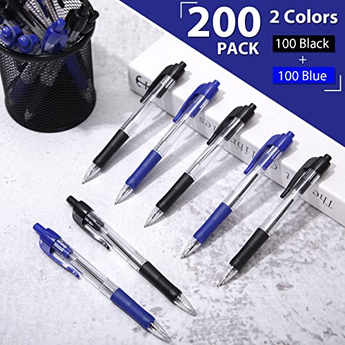 Fainne 200 Pack Retractable Ballpoint Pen 1.0 mm Medium Point Refillable Smooth Click Writing Pens With Grip for Work Journal Writing Office School Supplies(Black Ink, Blue Ink) - color: Black Ink, Blue Ink