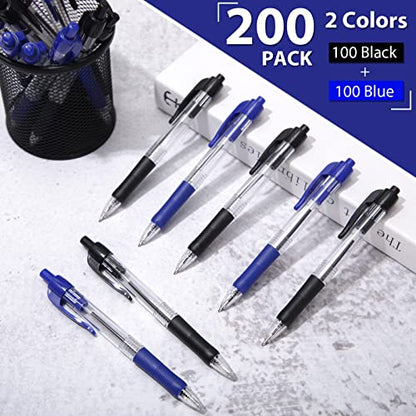 Fainne 200 Pack Retractable Ballpoint Pen 1.0 mm Medium Point Refillable Smooth Click Writing Pens With Grip for Work Journal Writing Office School Supplies(Black Ink, Blue Ink) - color: Black Ink, Blue Ink