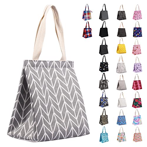 iknoe 9L Insulated Lunch Bag, Leakproof lunch Box for Women GrayDiamond | Lightweight 0.3 lb, compact foldable design, aluminum foil interior, velcro closure, wide opening, for meals, snacks, office - color: Grey Waveform, size: Velcro Closure