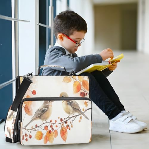 CEBUGI 3 Ring Zipper Binder with Shoulder Strap Multi-Pocket Portfolio Binder 1.5-inch D-Rings Expanding File Folder for School Office Two Birds