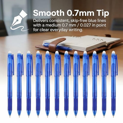 Volcanics Blue Erasable Gel Pens, 0.7mm Fine Point Gel Erasable Pens - Compatible with Rocketbook, 12 Pack, Smooth Writing Pens Pencil-Like Precision for School & Office - color: Blue, size: 1 Count (Pack of 12)