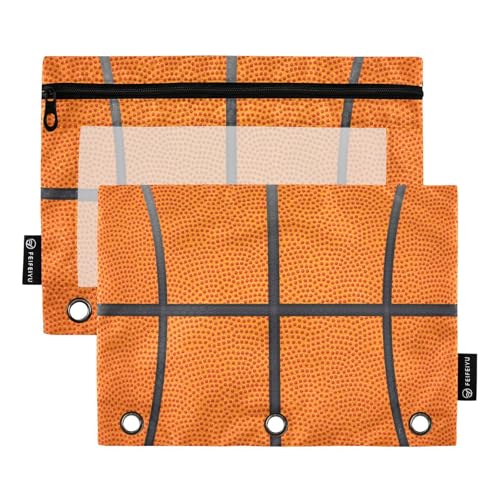 Binder Pouches,Basketball Ball Leather Pencil Pouch for 3 Ring Binder 2 Pack Clear Pencil Bag with Zipper for Office School Supplies - color: Multicolored 27