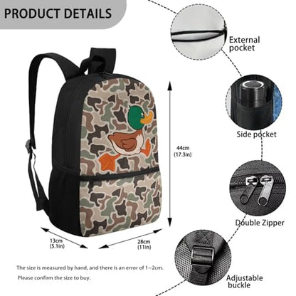 CLOHOMIN Duck Camouflage Backpack and Lunch Box Set of 3 Kids Schoolbag for Boys 3th Grade/4th Grade Middle School Bookbag Age 8-9/10-11 with Lunch Bag Water Bottle Pouch - color: Duck Camouflage