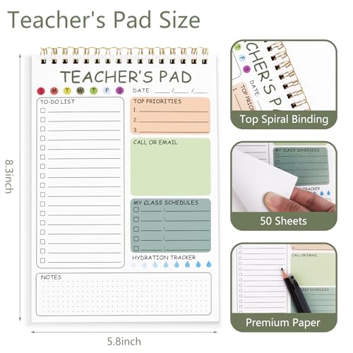 Newkita Teacher To Do List Notepad, 8.3x5.8 Inch Teacher Notepad, Spiral Checklist Notebook for Class Schedules, Daily Planner, School Tasks and Goal Setting (Green) - color: Green
