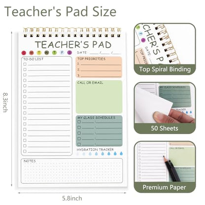 Newkita Teacher To Do List Notepad, 8.3x5.8 Inch Teacher Notepad, Spiral Checklist Notebook for Class Schedules, Daily Planner, School Tasks and Goal Setting (Green) - color: Green