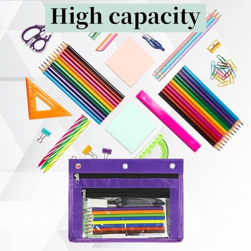 YoeeJob 18 Pack 1 Inch Expandable Zipper Pencil Pouches with Clear Window for 3 Ring Binder, Suitable for School & Office（Purple） - color: Purple