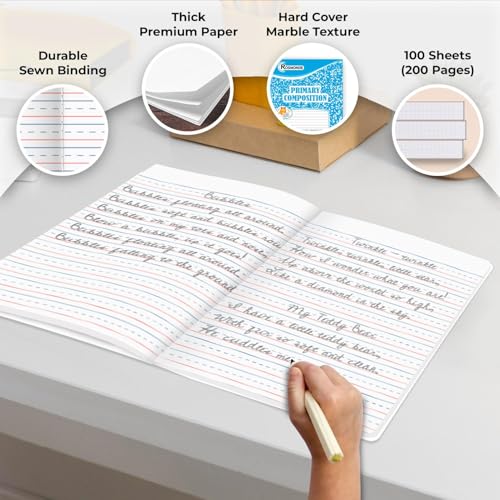 Rosmonde 5000 Pack Primary Ruled Composition Notebooks Bulk, Color Marble | Pallet of Composition Notebooks, 100 Sheets (200 Pages), 9-3/4 x 7-1/2, Bulk Notebooks for Grades K-2, 4-7 Days Transit - size: 5000 Pack | District Pallet