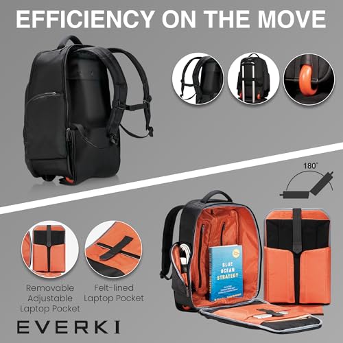 EVERKI Atlas Wheeled 30L Laptop Backpack - Rolling Backpack for Men & Women, Carry-On Travel Roller Backpack for Laptops, Fits 13 to 17.3 Inches with Adjustable Compartment for Business & Work - Black - size: Atlas Original - 30L