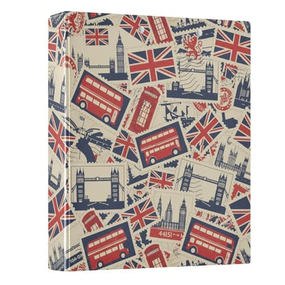British Flag Beige Print 3 Ring Binder 1.5 Inch Binders 3 Ring Three Ring Binder Organizer with Clipboard & 3 Pockets Letter Size for Paper Work Recipes Office Supplies 1 Pack