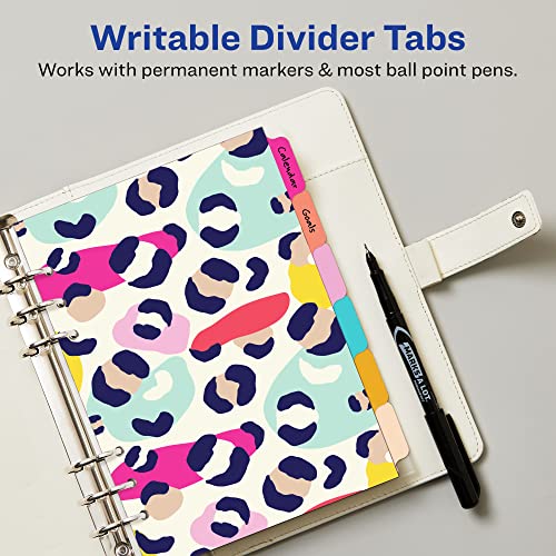 Avery Planner Dividers for A5 Planners, 6-Tab Set, ColorFur Animal Print Design, 1 Set (25449)