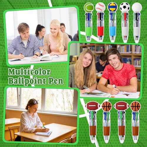 Scettar 28 Pack Sport Party Favors 4-in-1 Ballpoint Pens, 0.5mm Retractable Sport Theme Pens with Emotion Support Card for Sport Lover, Novelty Gifts Goodie Bags Stuffers(7 Style) - style: Sport Favors