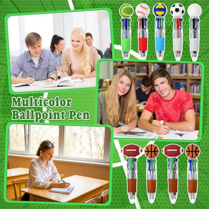 Scettar 28 Pack Sport Party Favors 4-in-1 Ballpoint Pens, 0.5mm Retractable Sport Theme Pens with Emotion Support Card for Sport Lover, Novelty Gifts Goodie Bags Stuffers(7 Style) - style: Sport Favors