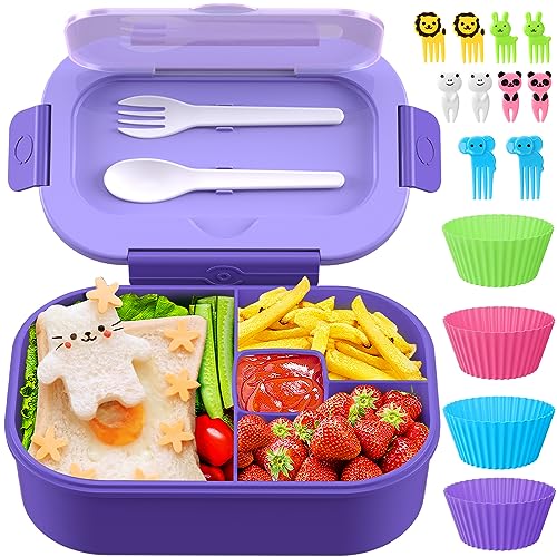 Lunch Box Kids Adult Bento Box Bento-Style Lunch Box 1300ml Ideal Portion Size Leak Proof for Teens Toddlers, BPA Free Lunchbox Containers for School Work Picnic (Purple) - color: Purple