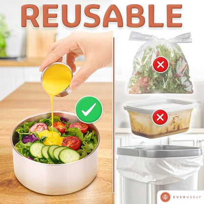 Everusely - Stainless Steel Containers with Lids - Set of 6, Bright Collection - Leakproof Stainless Steel Food Containers - Nesting Snack Holders - Metal Lunch Box - Portable & Reusable Meal Kit - color: Pack of 6