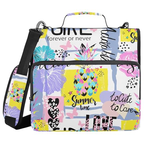 Pineapple 3 D-Ring Binder Bag Multi-Pocket Zipper Organizer | with Handle and Detachable Shoulder Strap Holds 500 Sheets for School Office Supplies - color: Dhb-106