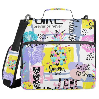 Pineapple 3 D-Ring Binder Bag Multi-Pocket Zipper Organizer | with Handle and Detachable Shoulder Strap Holds 500 Sheets for School Office Supplies - color: Dhb-106