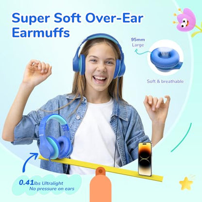 EarFun K3 Kids Headphones, Over Ear Headphones with Microphones, 85/94dB Safe Volume Limit, HD Stereo Sound, 3.5mm Jack, Foldable Wired Headphones for School/Travel/Boys/Girls/Tablet/iPad, Blue - color: Blue