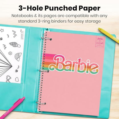 Yoobi Barbie X College Ruled Spiral Notebook Set – 3-Pack of 1 Subject Notebooks, Pink, Blue & Peach Barbie Designs – 100 Perforated 3-Hole Punched Sheets – 10.5” x 8” - color: Barbie - Spiral, size: Pack of 3