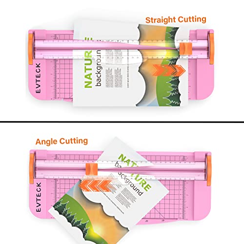 Evteck Paper Cutter 12 Inch Paper Trimmer Slider Crafting Scrapbooking Supplies for A4 Vinyl Photo Cardstock with Security Blade and Foldable Ruler - color: Pink