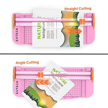 Evteck Paper Cutter 12 Inch Paper Trimmer Slider Crafting Scrapbooking Supplies for A4 Vinyl Photo Cardstock with Security Blade and Foldable Ruler - color: Pink