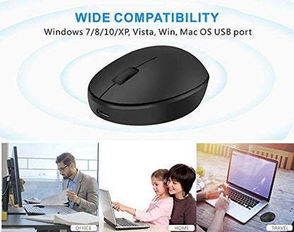 TENMOS Mini Rechargeable Wireless Mouse, 2.4GHz Optical Travel Mouse Silent Wireless Computer Mice with USB Receiver, Auto Sleeping, 3 Buttons, 1000 DPI Compatible with Laptop, PC, Chromebook (Black)