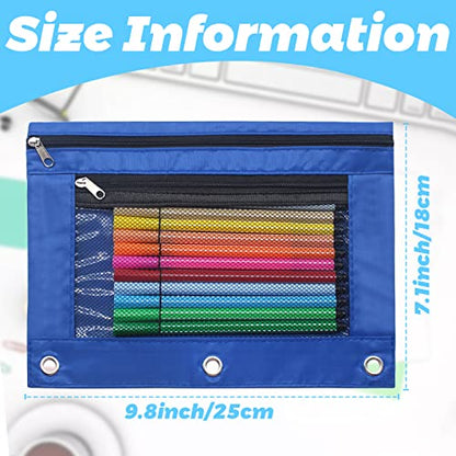 Pencil Pouch 3 Ring Binder Pouch Zippered Pencil Case Canvas Pencil Bag with 2 Compartments (Set of 2, Black and Blue) - color: Black and Blue