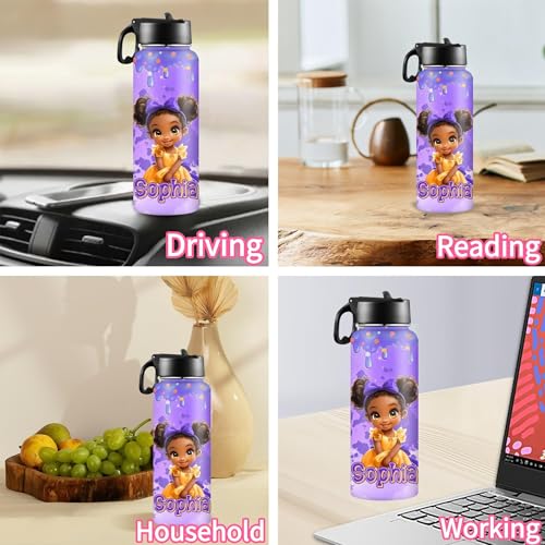 D-Story Custom Water Bottles Back to School Gift for Girls 18Oz Personalized Stainless Steel Double Wall Insulated Water Bottle with Straw Lid Customized Name Princess Bottles Daughter Birthday Gifts - color: Design 21