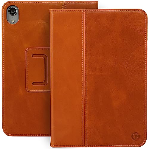 Casemade Real Leather Case Compatible with iPad mini 7 (A17 Pro) / 6th Gen (2021) - Full-Grain Leather Cover, Auto Sleep/Wake, Dual Stand Position (Tan)