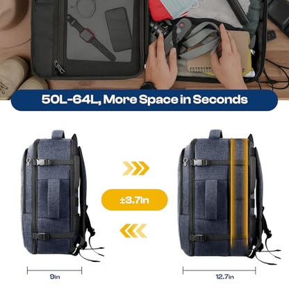 Carry on Backpack, Travel Friendly, Fits TSA requirement, Blue | Extra Large 60L Travel Backpack TSA Approved, Water Resistant Bag, Expandable Laptop Bagpack, Travel Backpack for men - color: Blue, size: 3X-Large