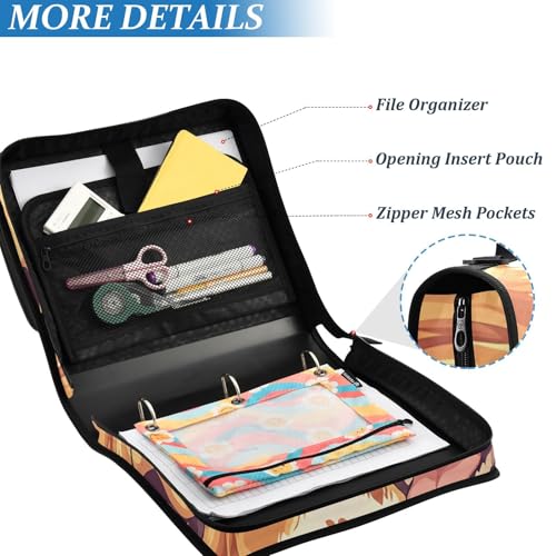 3 Ring Zipper Binder with Shoulder Strap Golden Retriever Face Pattern 1.5 inch Binders Keeper Large Capacity Multi Pockets for School Office Supplies