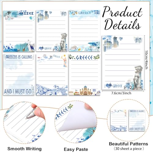 Wxiben Greece Sticky Notes with Pens - 24 Pcs Greece Souvenirs Gifts City Travel Notepads Ballpoint Pens Set Greek Civilization Notes Black Ink Pen for Home Traveler Study Office School Party Favor - color: Greece