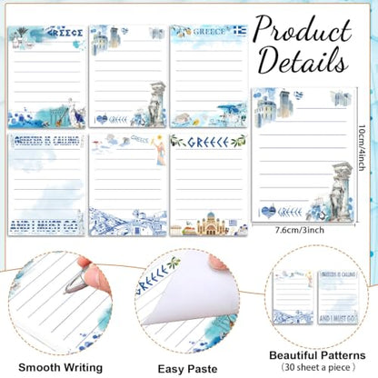 Wxiben Greece Sticky Notes with Pens - 24 Pcs Greece Souvenirs Gifts City Travel Notepads Ballpoint Pens Set Greek Civilization Notes Black Ink Pen for Home Traveler Study Office School Party Favor - color: Greece