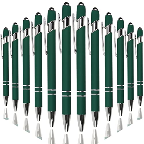 Oddmoal Ballpoint Pen with Stylus Tip, Soft Touch Click Metal Pen, 1.0mm Medium Point, Black Ink, 12 Count(Dark Green) - color: Dark Green - 12 Pens