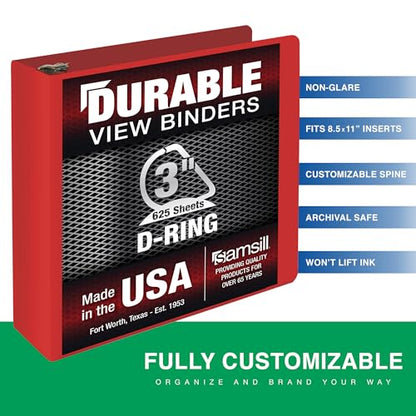 Samsill Durable 3 Inch Binder, D Ring Binder, Customizable Clear View Cover, Ruby Red, Holds 625 Pages - color: Red, size: 3 Inch