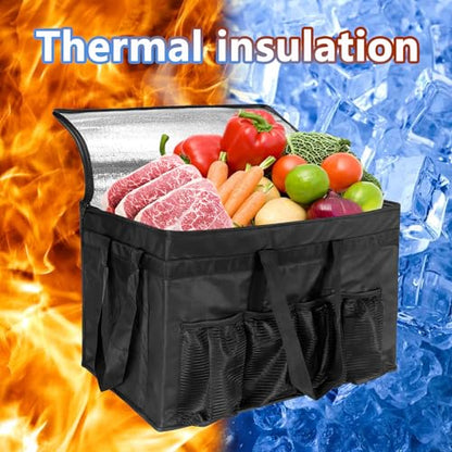 3XL Insulated Food Transport Bag - Reusable Cooler Bag for Cold and Hot Food Delivery with Lid and Double Zipper - size: 3XL Pro