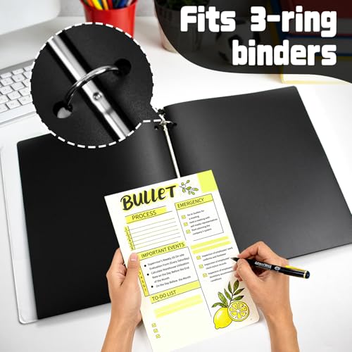 Black 3 Hole Punched Plastic 2 Pocket Folders for 3 Ring Binder, Durable Poly Folder for Notebook, Office & School Use, 6 Pack - size: 3 Hole