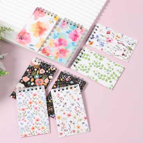 8 Pcs Mini Floral Spiral Notebooks 3.9 x2.4 Inch, Mixed Colorful Wildflower Botanical Journal Lined Memo Pad, Rustic Spring Flower Journal, Cute Aesthetic Notebooks for Women Birthday Party Gifts - color: Wildflower