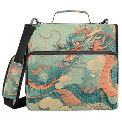 Vintage Dragons Zipper Binder with Shoulder Strap & Handle for Easy Carry, 1.5 Inch 3-Ring Binder for School, Expansion Panel and Expanding File