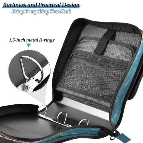 3 Ring Zipper Binder Shark Binder Organizer Portfolio with File and Shoulder Strap & Handle Large Capacity File Folder - color: Shark